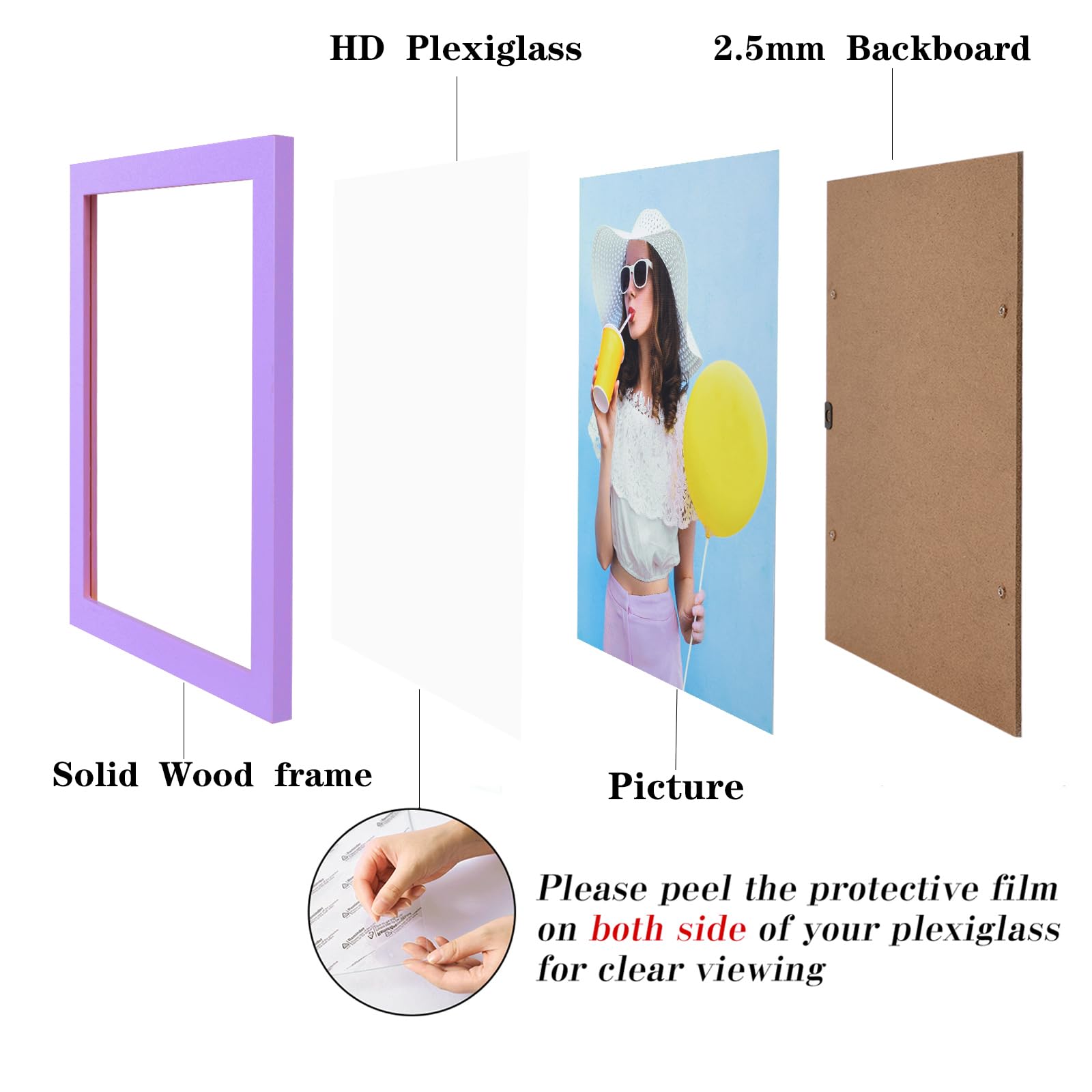 wyooxoo 8x10 Picture Frames Set of 4 Purple Made of Solid Wood Photo Frames Colorful Frame with HD Plexiglass, Wall or Tabletop